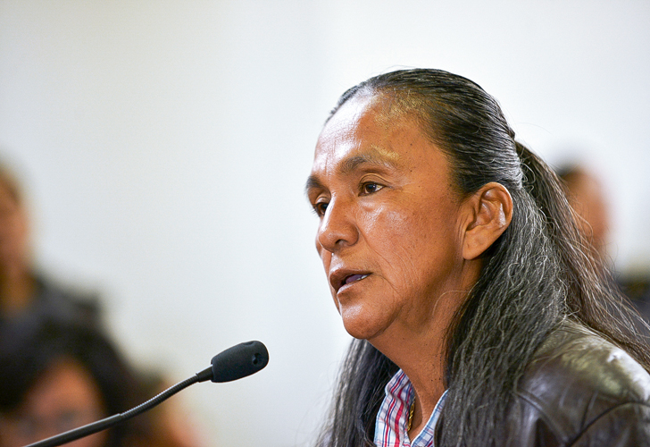 Télam, 15/12/2016 Jujuy - Milagro Sala,  la encarcelada dirigente de la organización Tupac Amaru en el juicio oral y público a cargo del Tribunal Oral Federal (TOF) de Jujuy, en el que también están acusados otros dos referentes de la Red de Organizaciones Sociales, Graciela López y Ramón Gustavo Salvatierra. Foto: Edgardo Varela