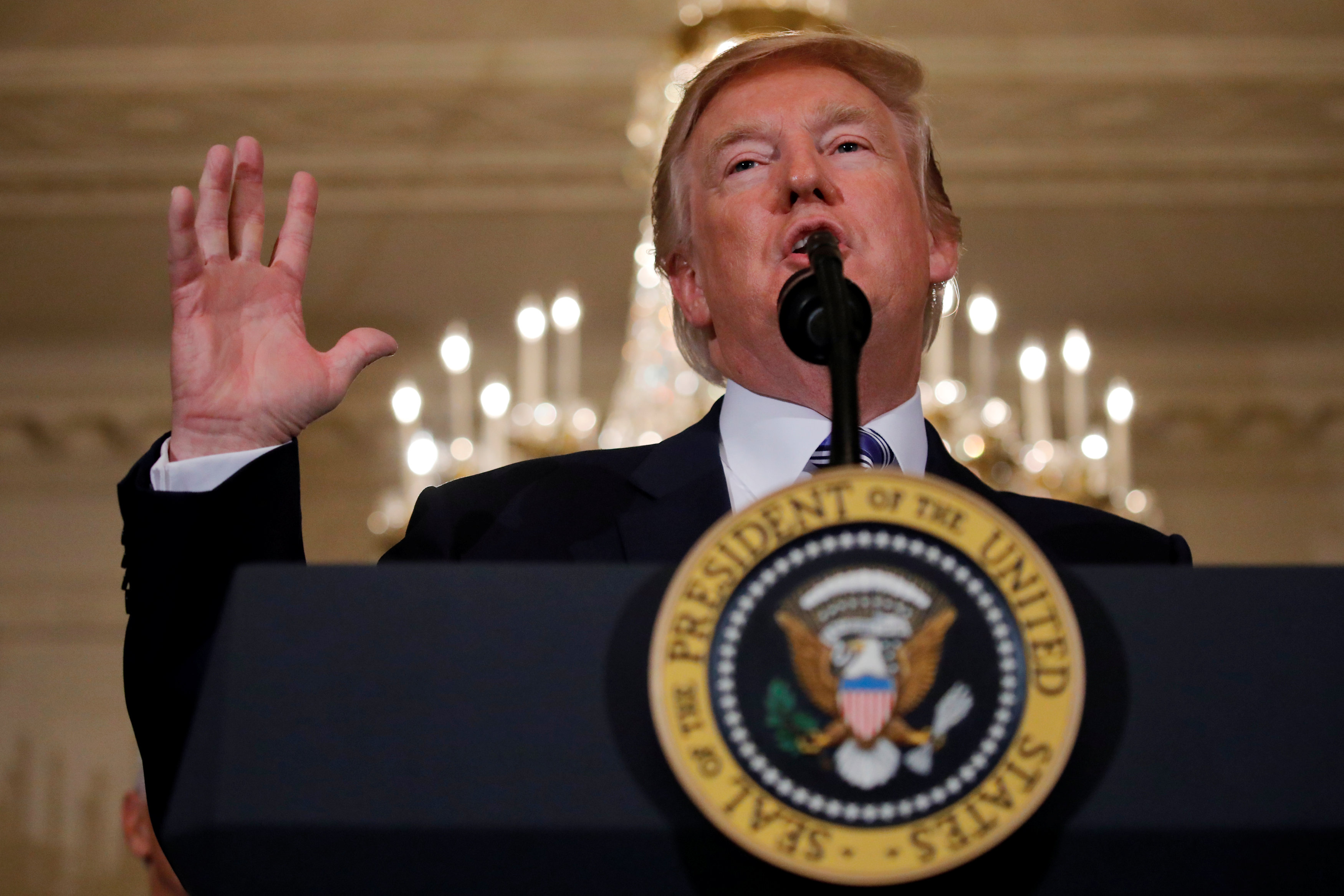 U.S. President Donald Trump speaks during a 